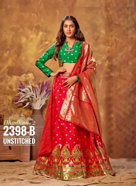 Red And Green Colour Latest Exclusive Wedding Wear Silk Printed Designer Lehenga Choli Collection 2398-B